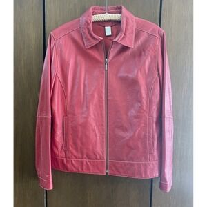 Vintage Chico's Red 100% Crinkle leather jacket short Motorcycle jacket sz 1 M